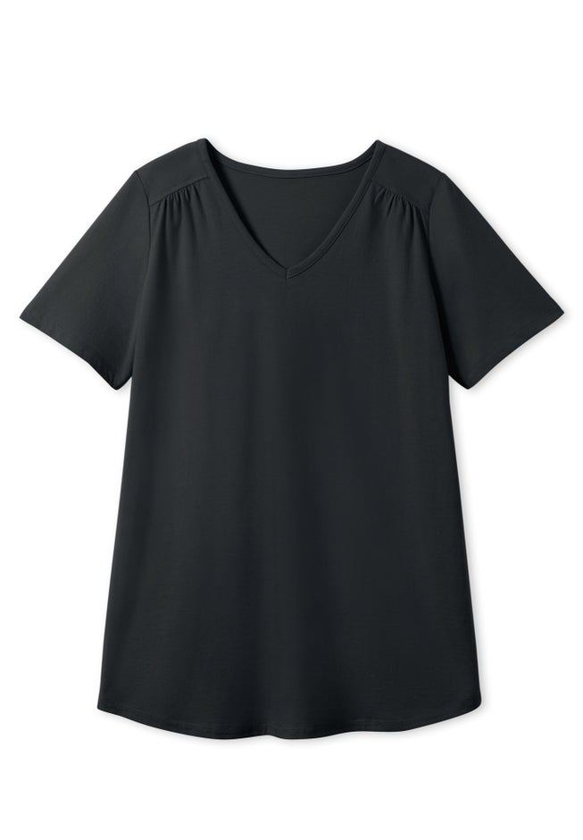 Short-Sleeve V-Neck Shirred Tee image number 3