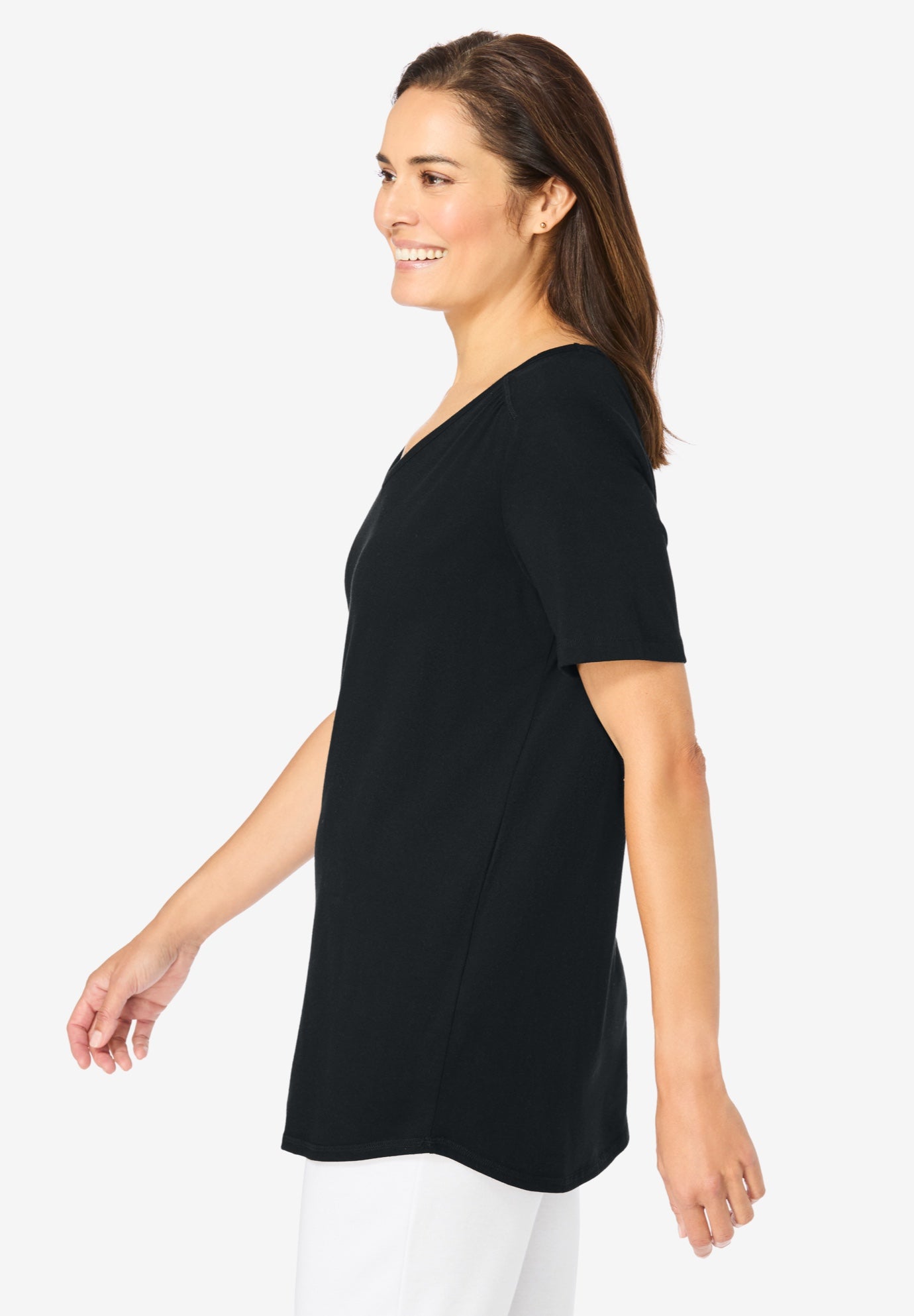 Short-Sleeve V-Neck Shirred Tee image number 2