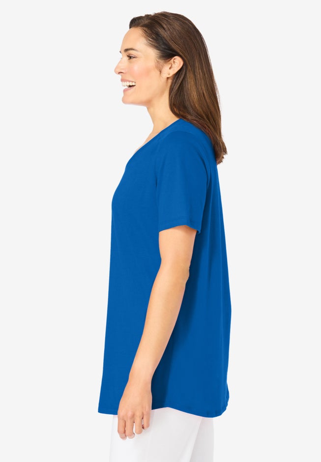 Short-Sleeve V-Neck Shirred Tee image number 2