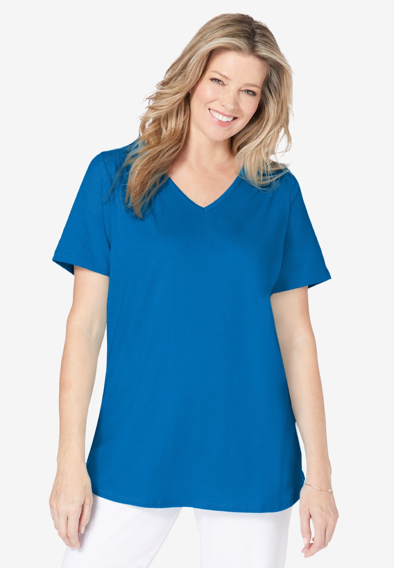 Short-Sleeve V-Neck Shirred Tee image number 0
