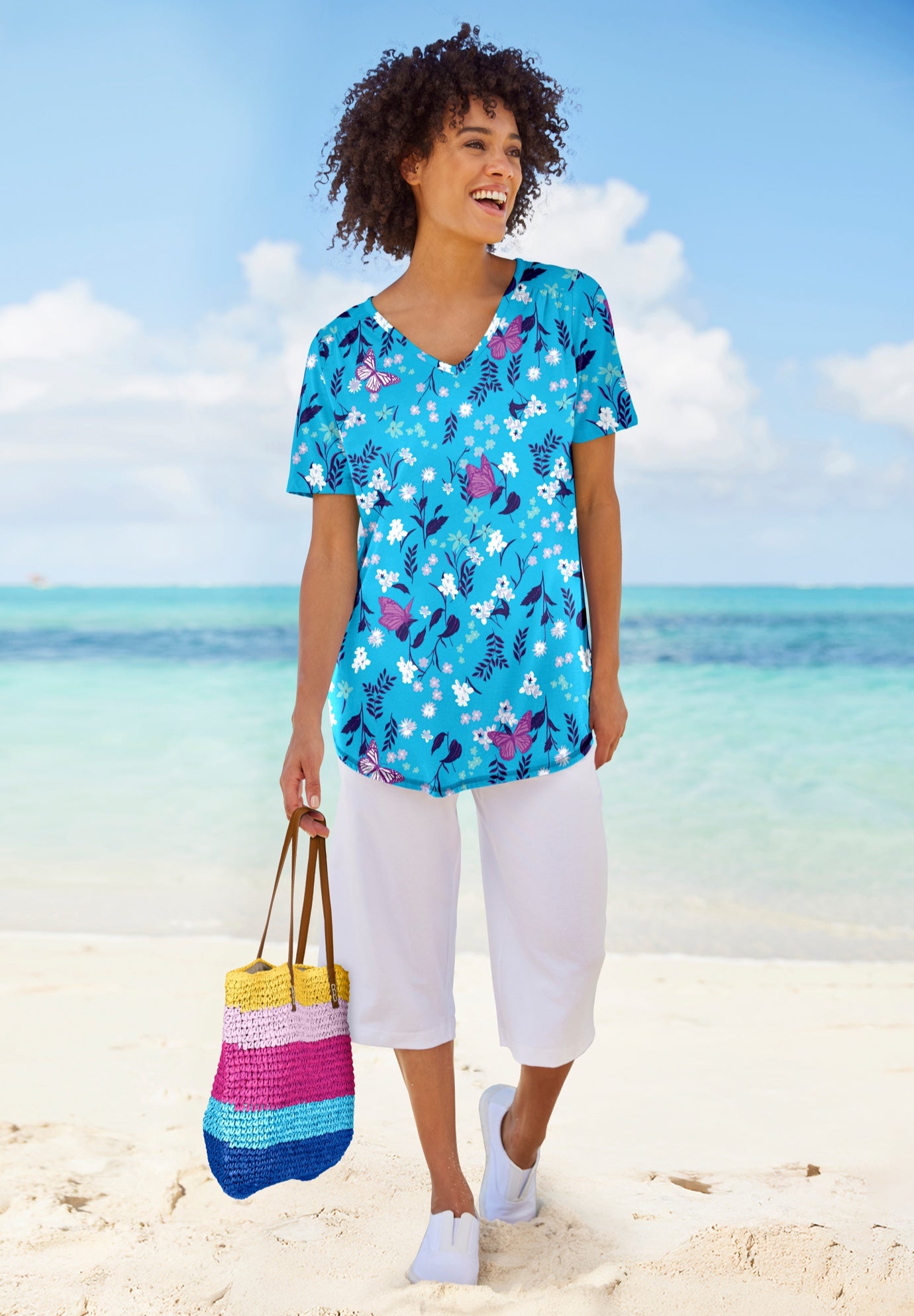 Short-Sleeve V-Neck Shirred Tee image number 0