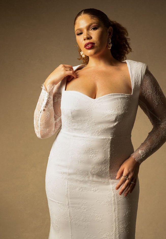 Bridal by ELOQUII Strong Shoulder Lace Gown image number 1