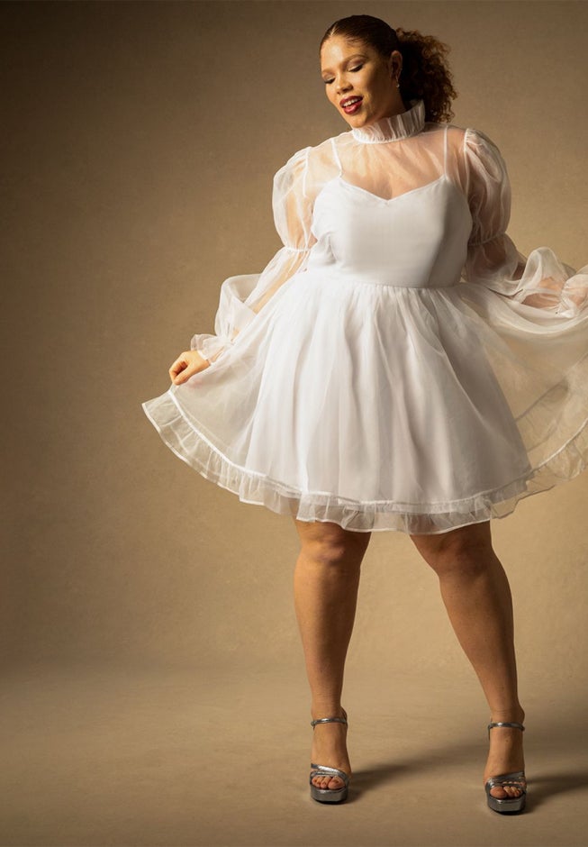 Bridal by ELOQUII Organza Ruffle Mini Dress image number null