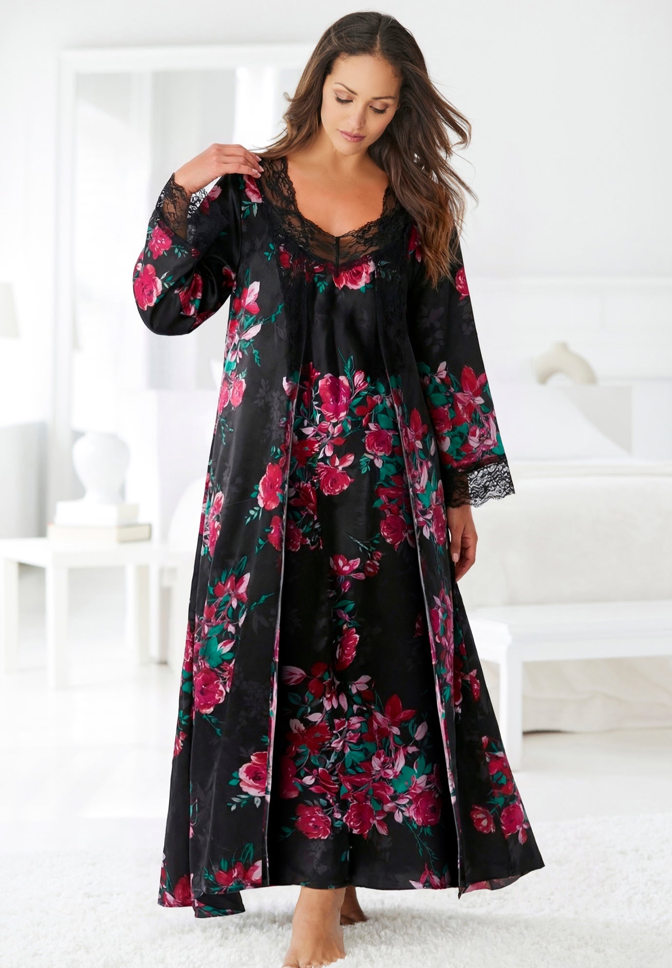 The Luxe Satin Long Peignoir Set image number 5