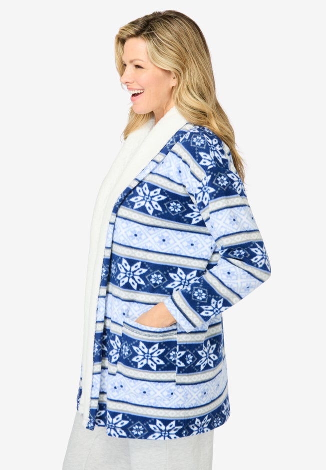 Sherpa Lined Collar Microfleece Bed Jacket  image number 2