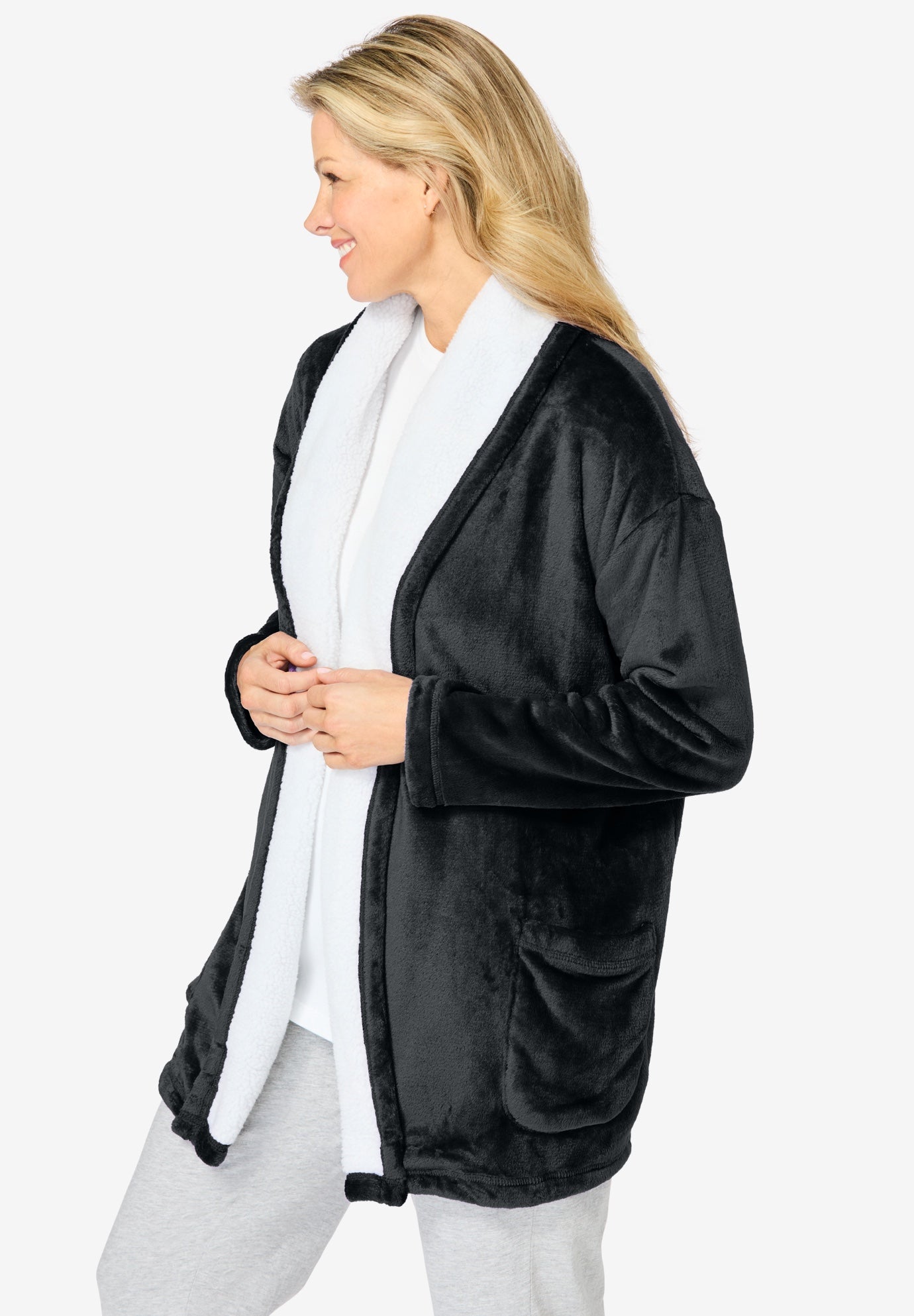 Sherpa-Lined Microfleece Bed Jacket  image number 2