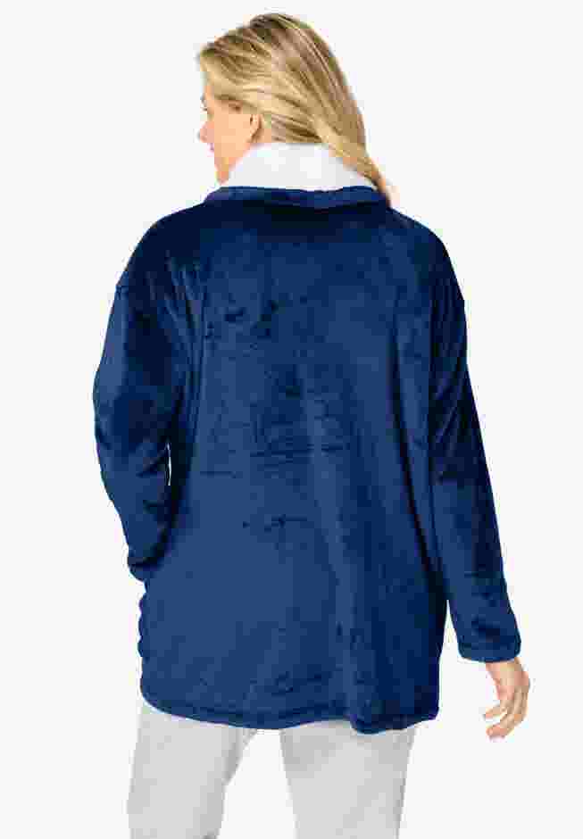 Sherpa Lined Collar Microfleece Bed Jacket  image number 1