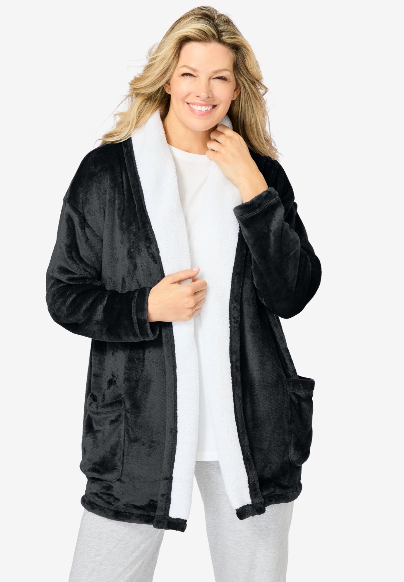 Sherpa-Lined Microfleece Bed Jacket  image number 0