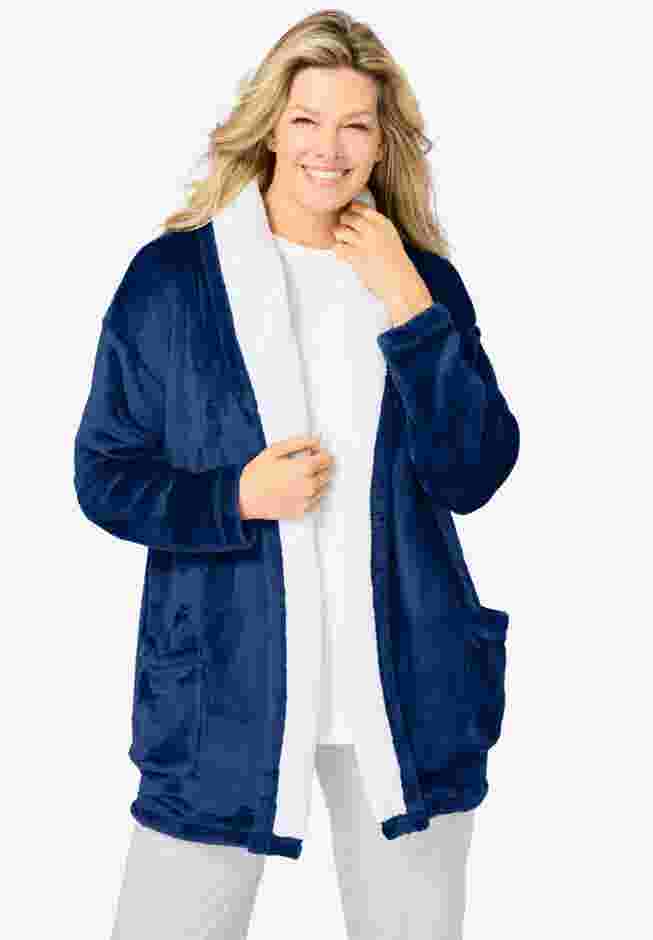 Sherpa Lined Collar Microfleece Bed Jacket  image number 0