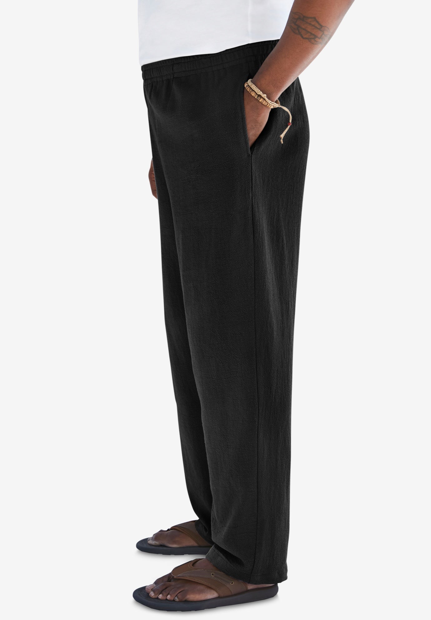 Elastic Waist Gauze Cotton Pants image number 1