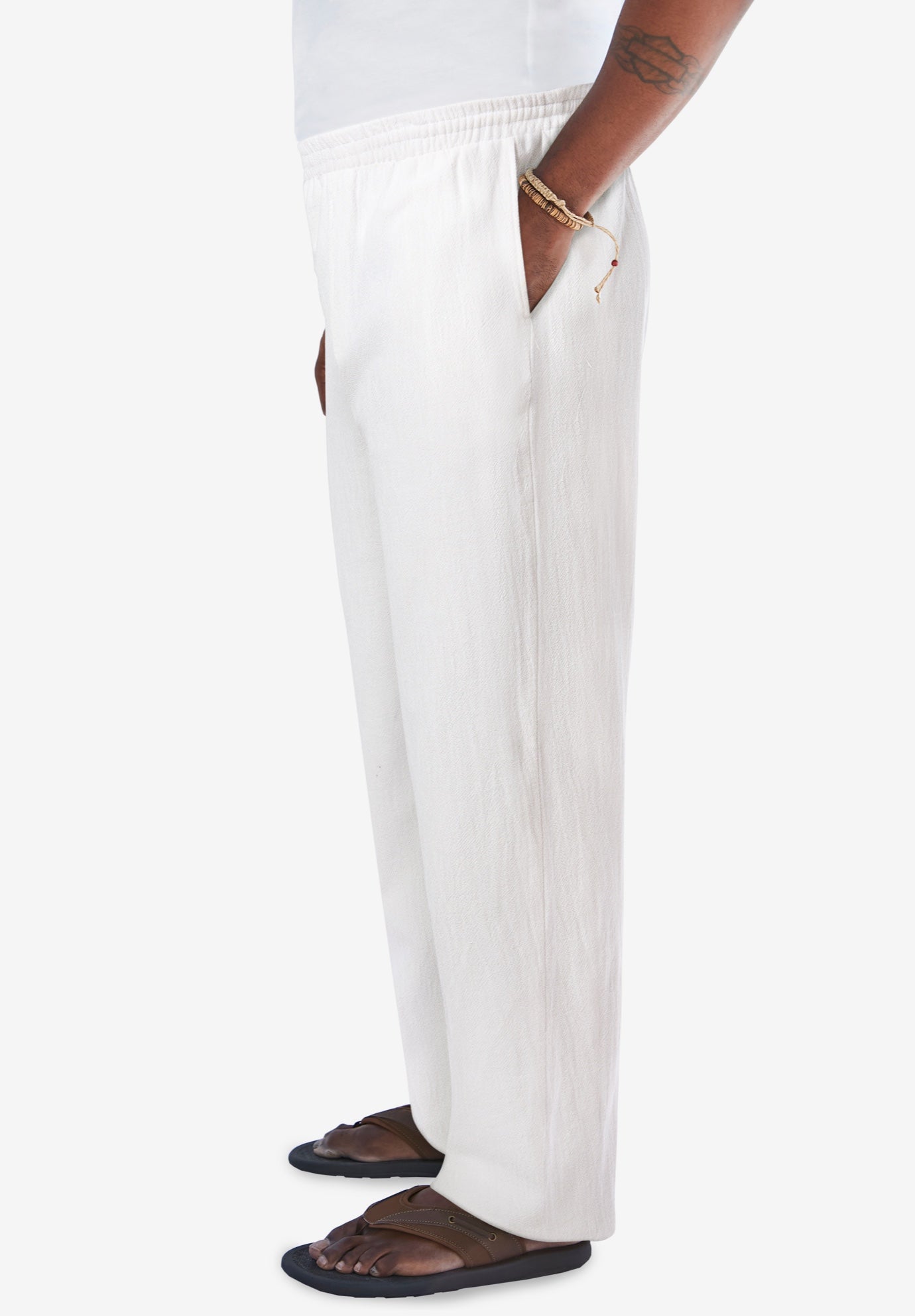 Elastic Waist Gauze Cotton Pants image number 1