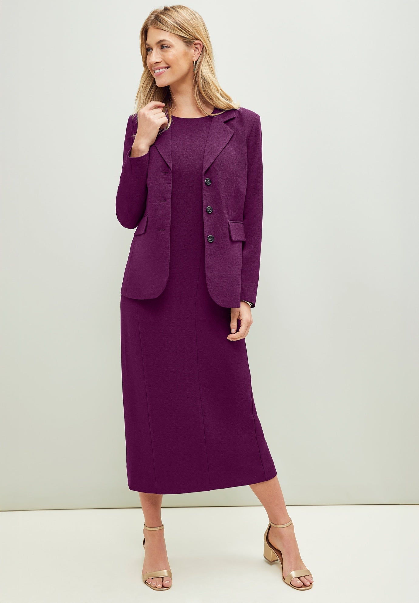 2-Piece Stretch Crepe Single-Breasted Maxi Jacket Dress image number 0