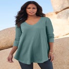 Plus Size Knit Thermal V Neck Swing Tunic – Long Sleeve image number null