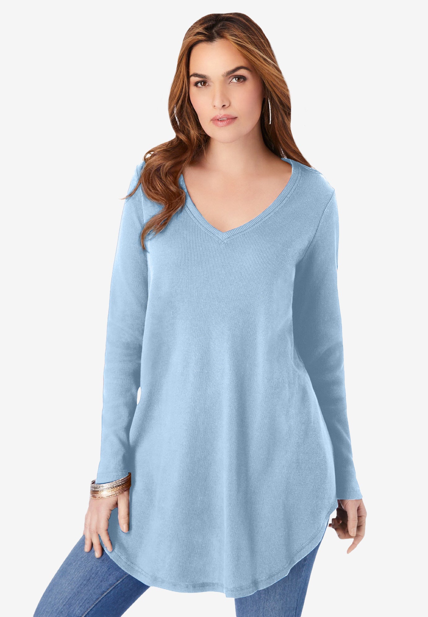 Plus Size Knit Thermal V Neck Swing Tunic &ndash; Long Sleeve image number 0