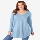 Plus Size Knit Thermal V Neck Swing Tunic &ndash; Long Sleeve image number null