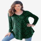 Plus Size Knit Thermal V Neck Swing Tunic &ndash; Long Sleeve image number null