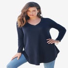 Plus Size Knit Thermal V Neck Swing Tunic – Long Sleeve image number null