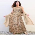 Plus-Size Allover Lace Embellished Shawl Gown image number null