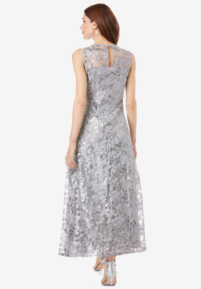 Plus-Size Allover Lace Embellished Shawl Gown image number 1