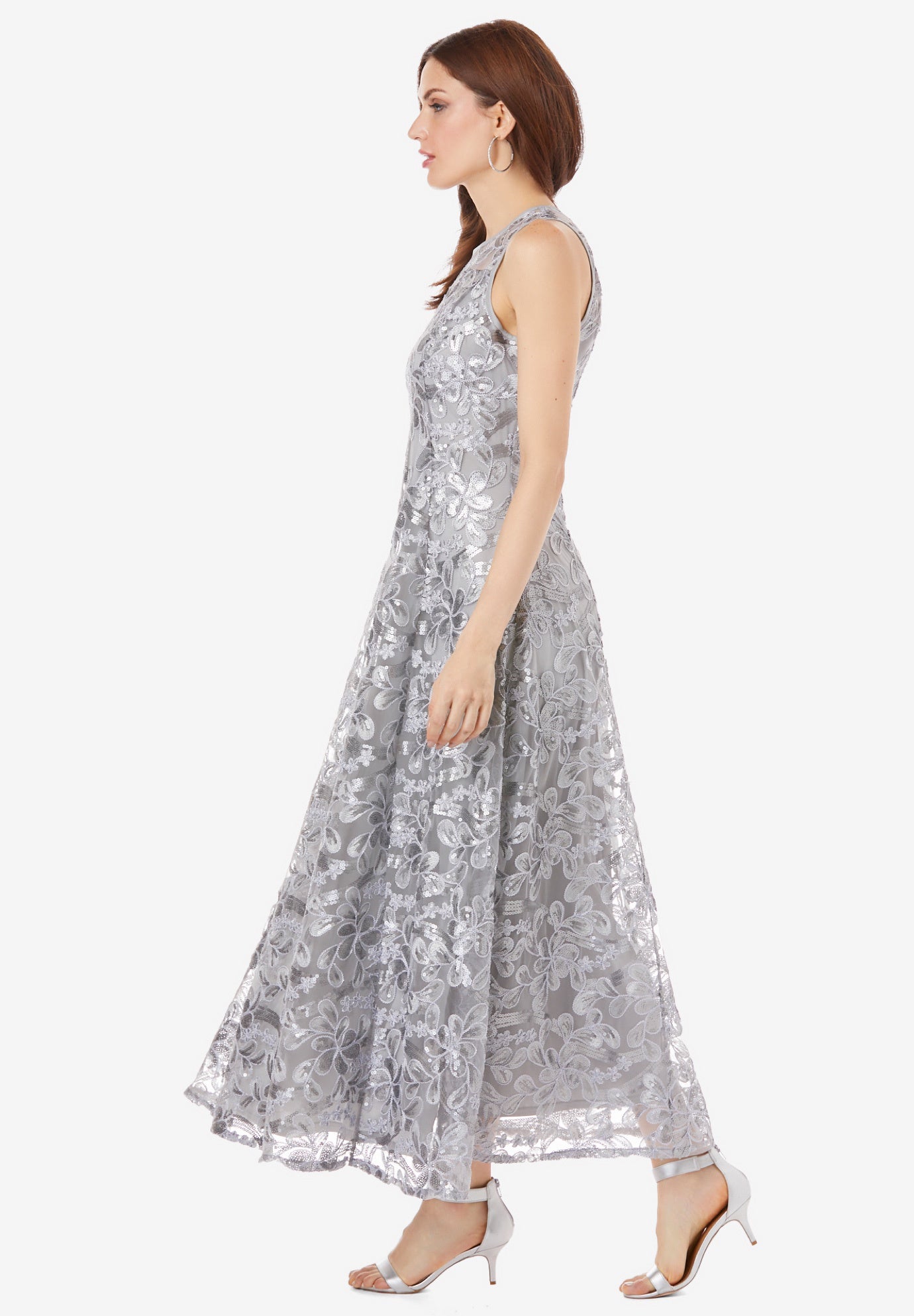 Plus-Size Allover Lace Embellished Shawl Gown image number 2