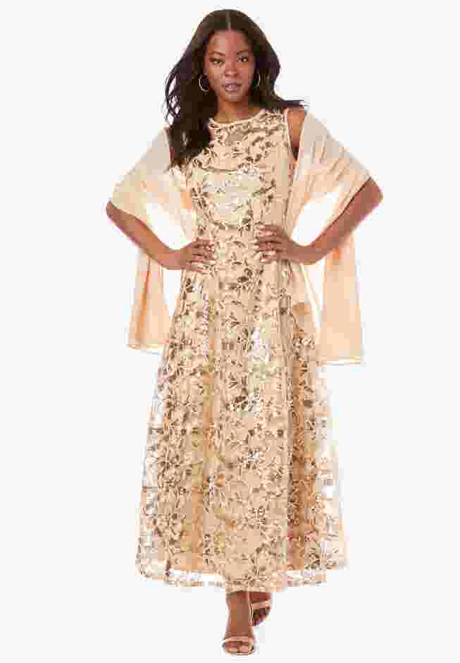 Embellished Gown With Shawl image number 0