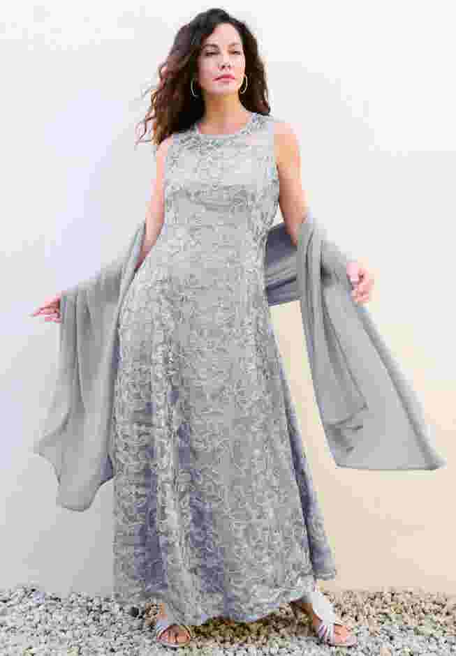 Embellished Gown With Shawl image number 0