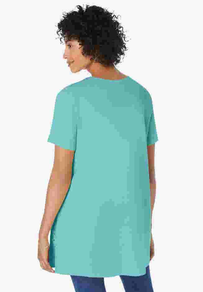 Embroidered Eyelet Pintucked Tunic image number 1