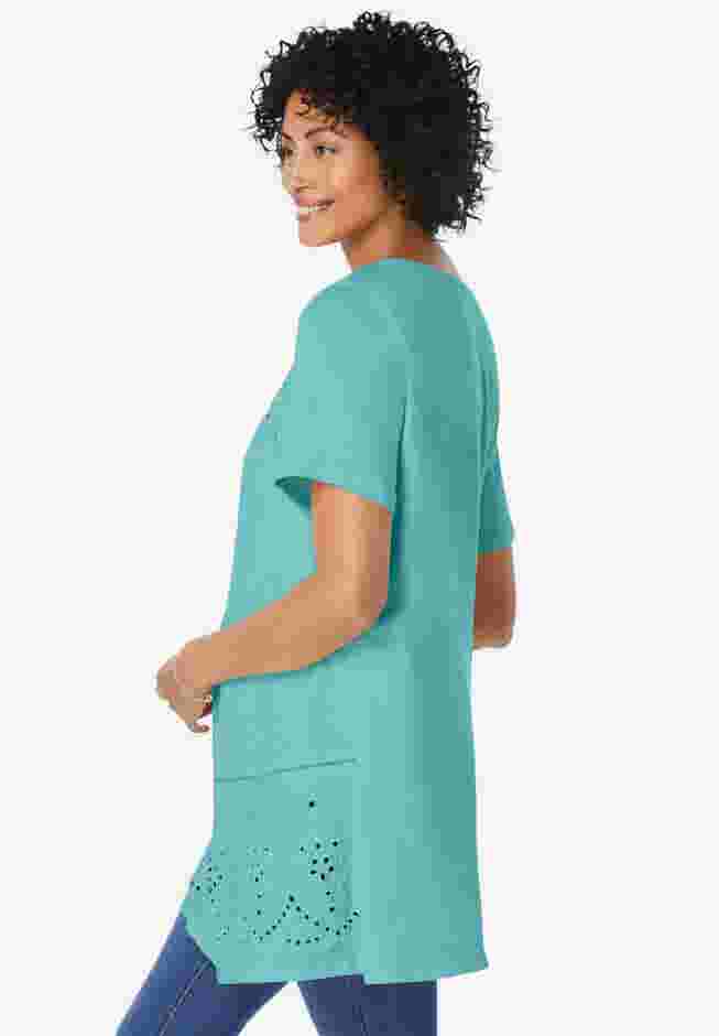 Embroidered Eyelet Pintucked Tunic image number 2