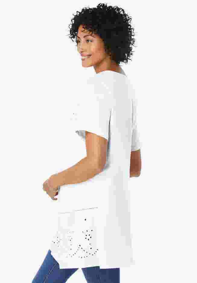 Embroidered Eyelet Pintucked Tunic image number 2
