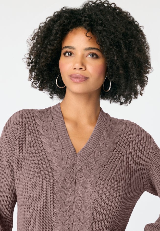Cable Knit V Neck Sweater image number 4