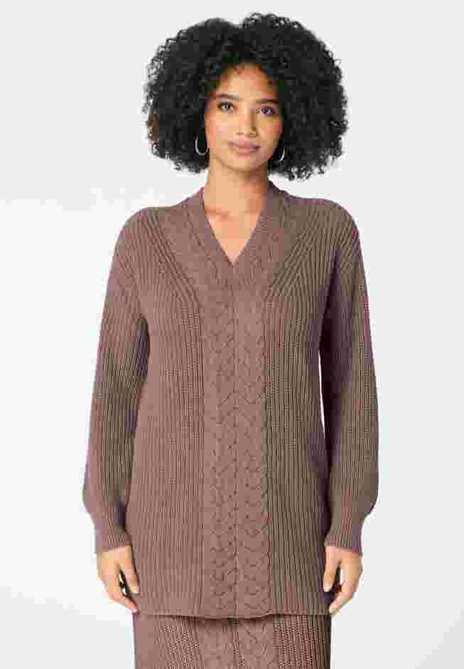 Cable Knit V Neck Sweater image number 1