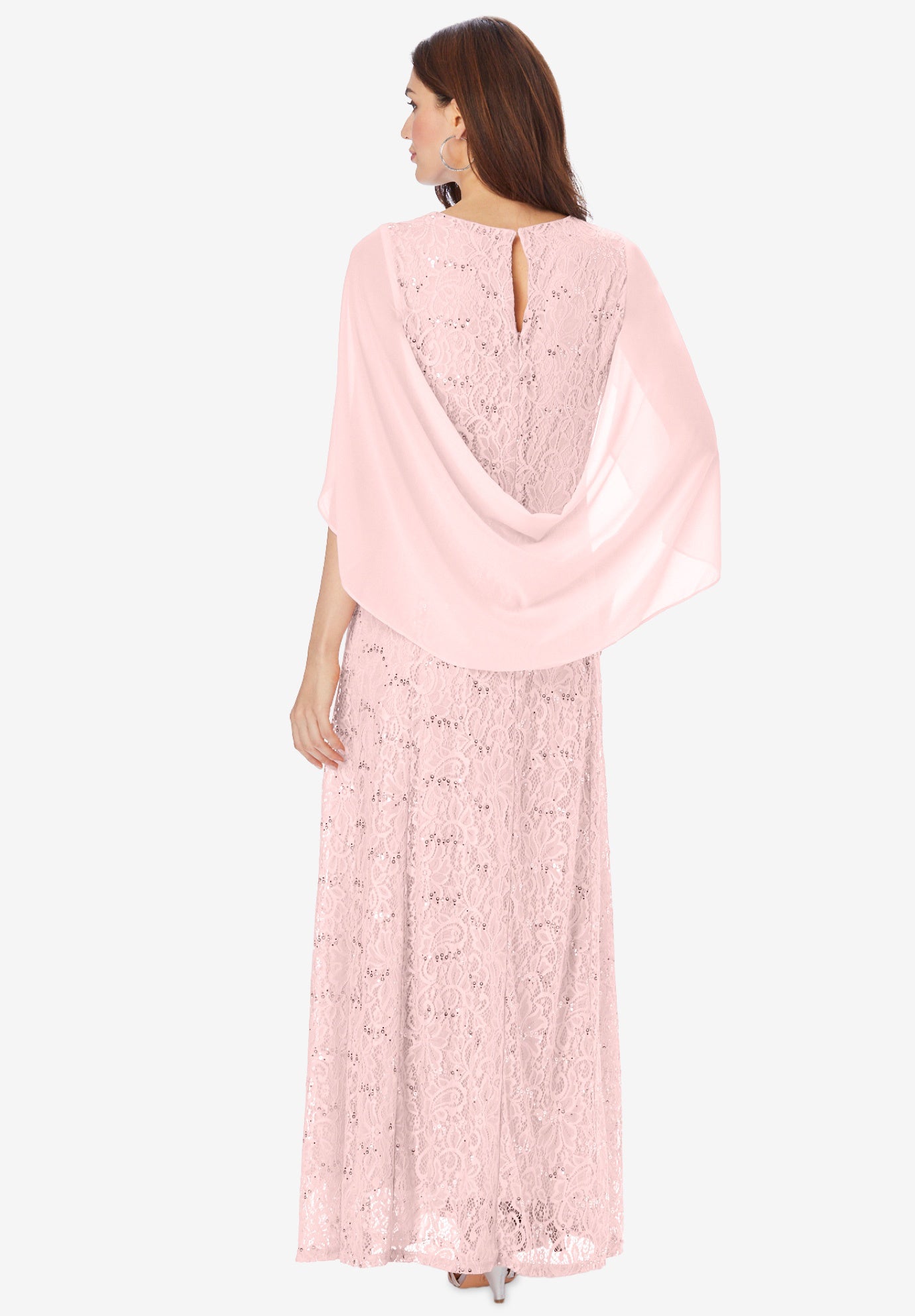 Plus-Size Allover Lace Gown with Capelet image number 1