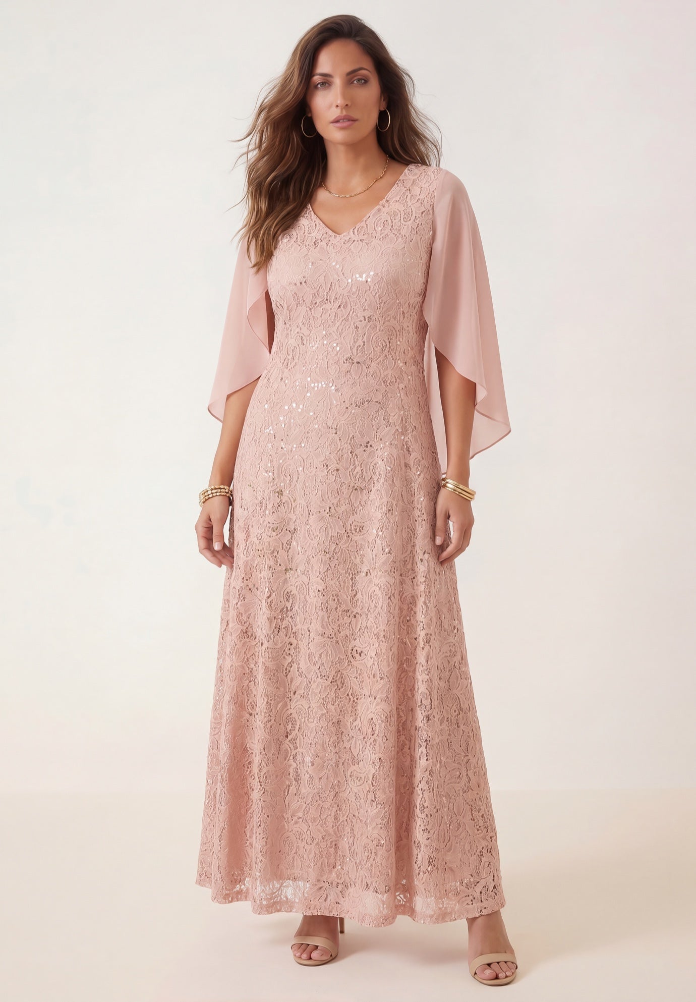 Plus-Size Allover Lace Gown with Capelet image number 0