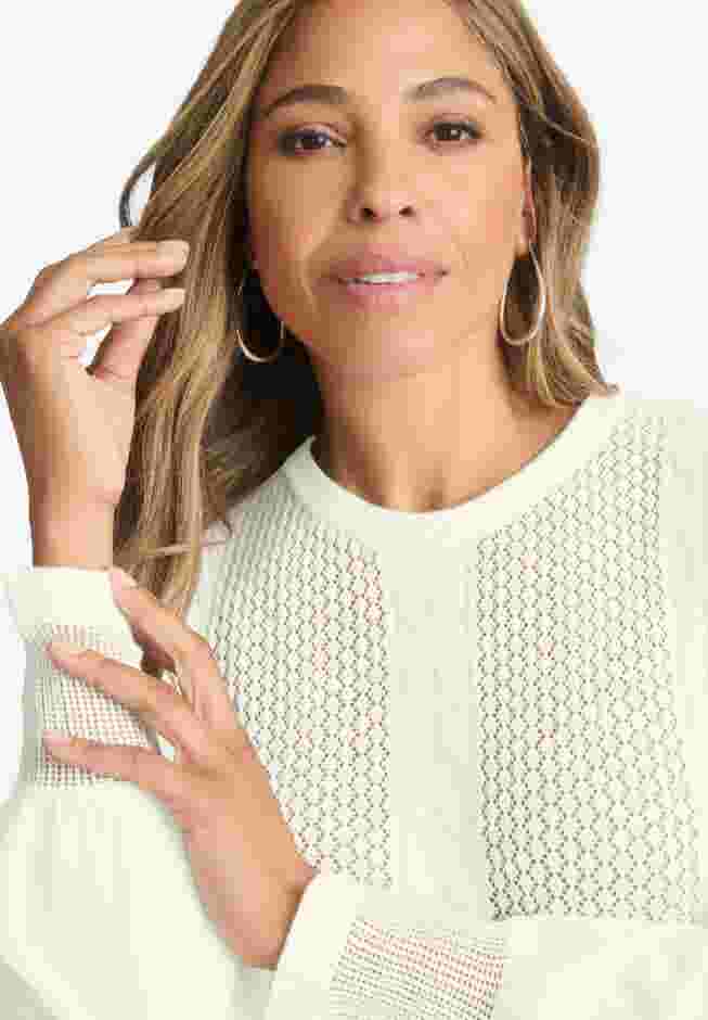 Cashmere Pointelle Cable Crew image number 3