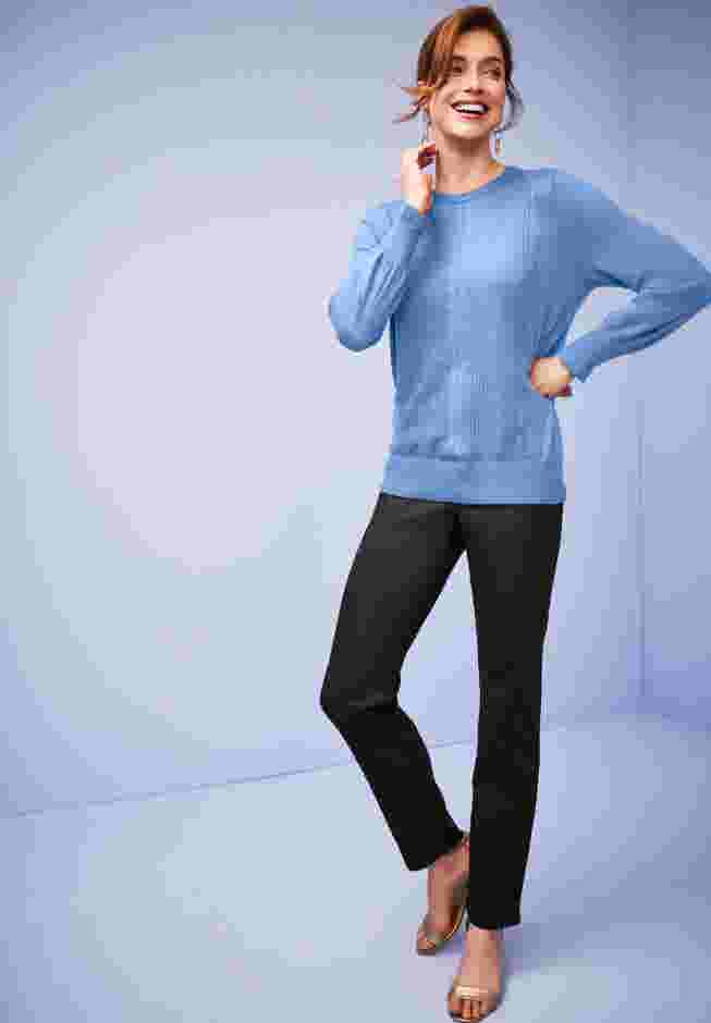 Cashmere Pointelle Cable Crew image number 4