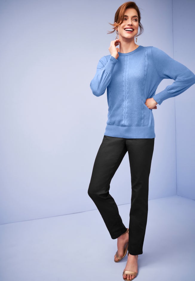 Cashmere Pointelle Cable Crew image number 4