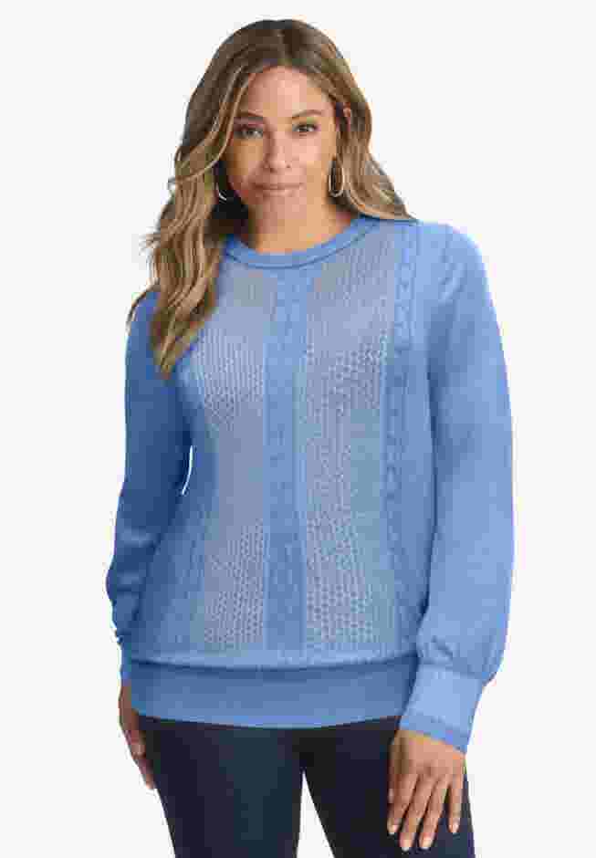 Cashmere Pointelle Cable Crew image number 0