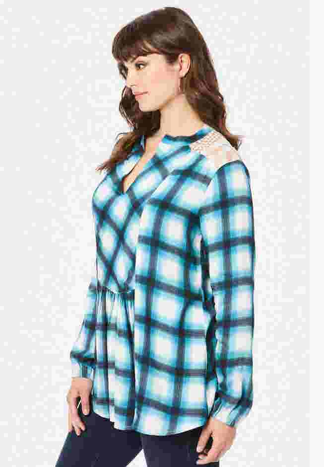 Lace-Back Plaid Big Shirt image number 2