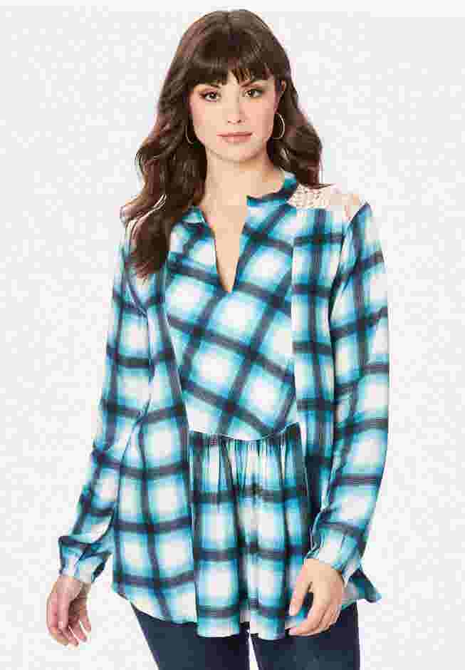 Lace-Back Plaid Big Shirt image number 0