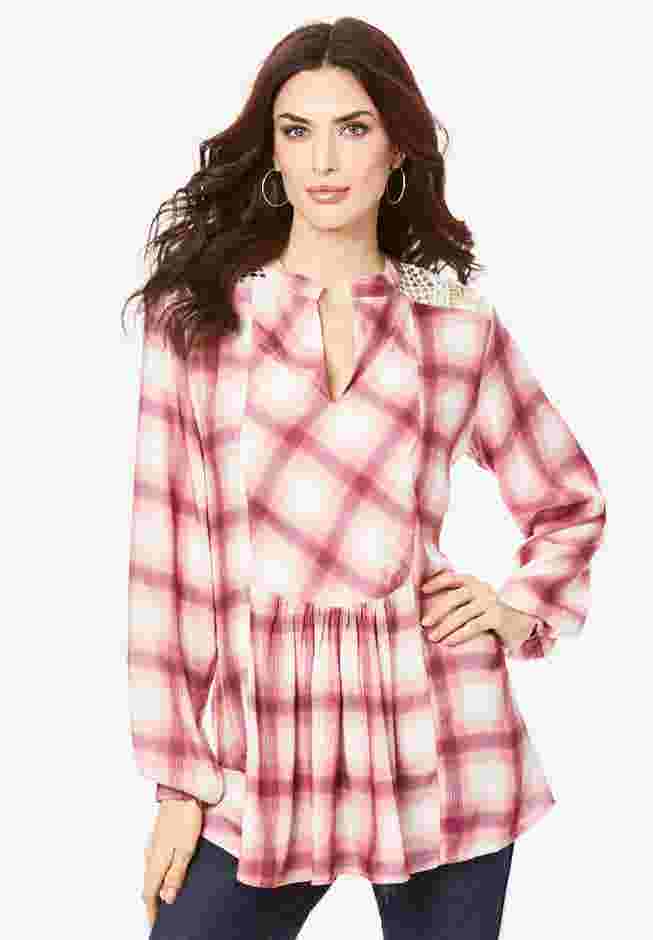 Lace-Back Plaid Big Shirt image number 0