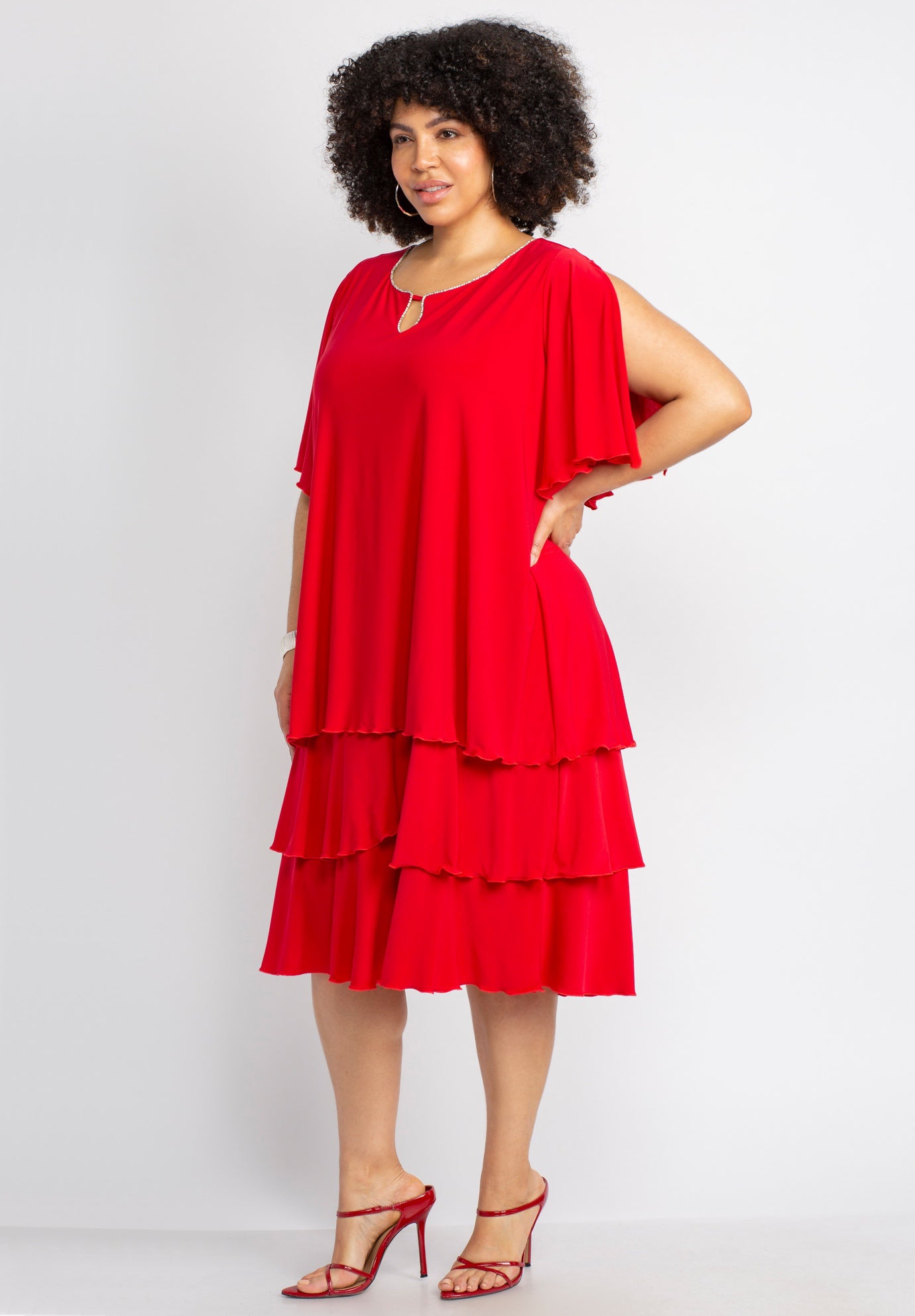 Embellished Keyhole Midi-Tier Dress image number 2