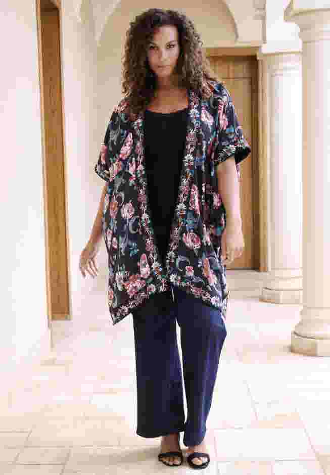 Plus Size Drape Embroidered Kimono image number 0