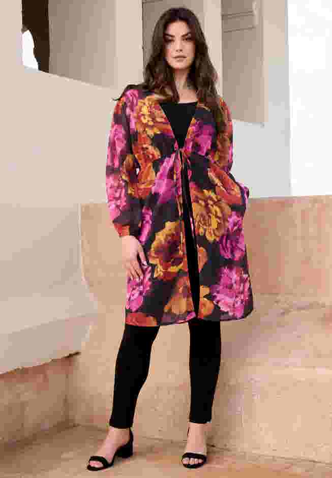 Plus Size Crinkle Chiffon Tie Front Kimono image number 0