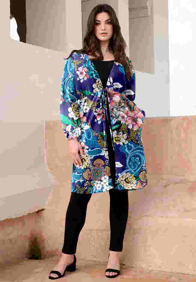 Plus Size Crinkle Chiffon Tie Front Kimono image number 0