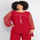 2-Piece Beaded Mesh Sleeve Pant Suit image number null