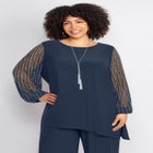 2-Piece Beaded Mesh Sleeve Pant Suit image number null