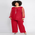 2-Piece Beaded Mesh Sleeve Pant Suit image number null