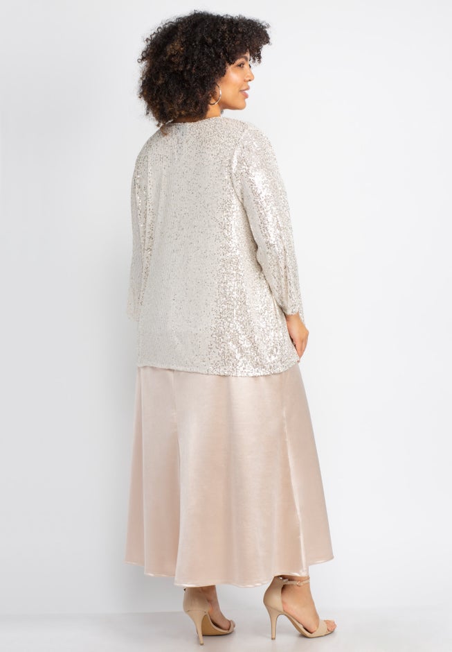 2-Piece Sequin & Charmeuse Jacket Dress Set image number 1