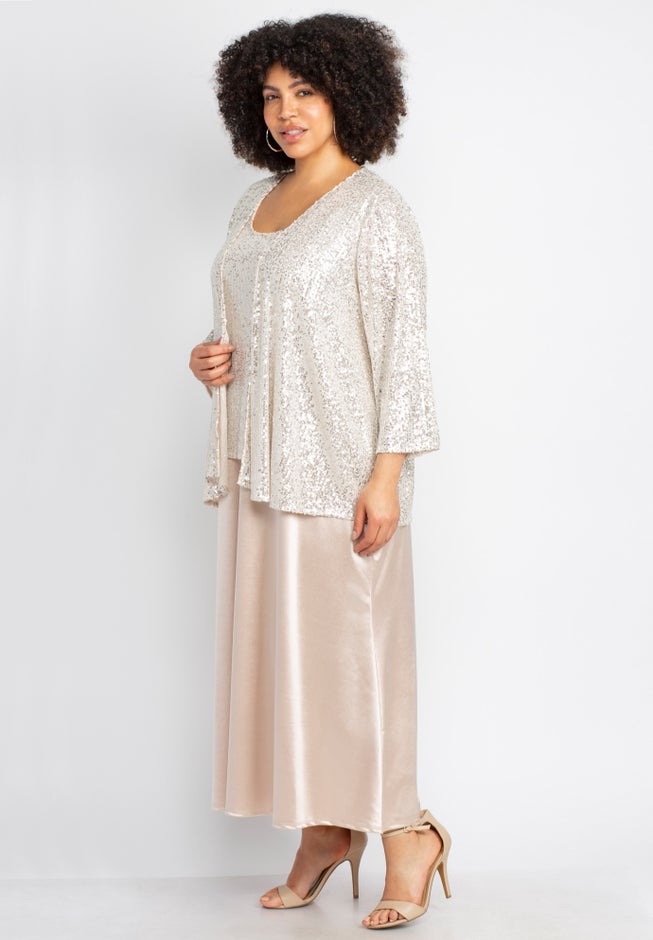 2-Piece Sequin & Charmeuse Jacket Dress Set image number 2