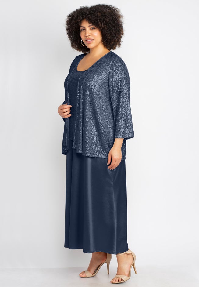 2-Piece Sequin & Charmeuse Jacket Dress Set image number 2